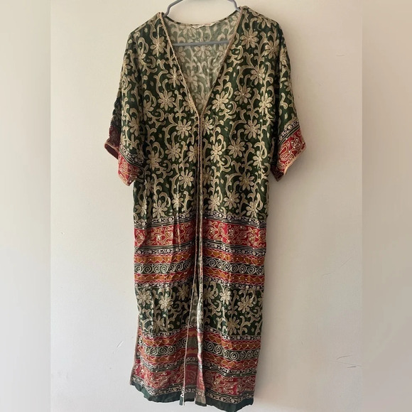 Soft Surroundings Long Cardigan Kimono Paisley Floral Embroidered Sequins Saree - Picture 2 of 11